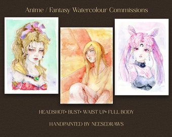 Custom Anime Watercolor Painting: Fantasy Character Art Commission