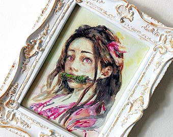 Handmade Nezuko Kamado Watercolor art Print | DS art Anime Fan Art