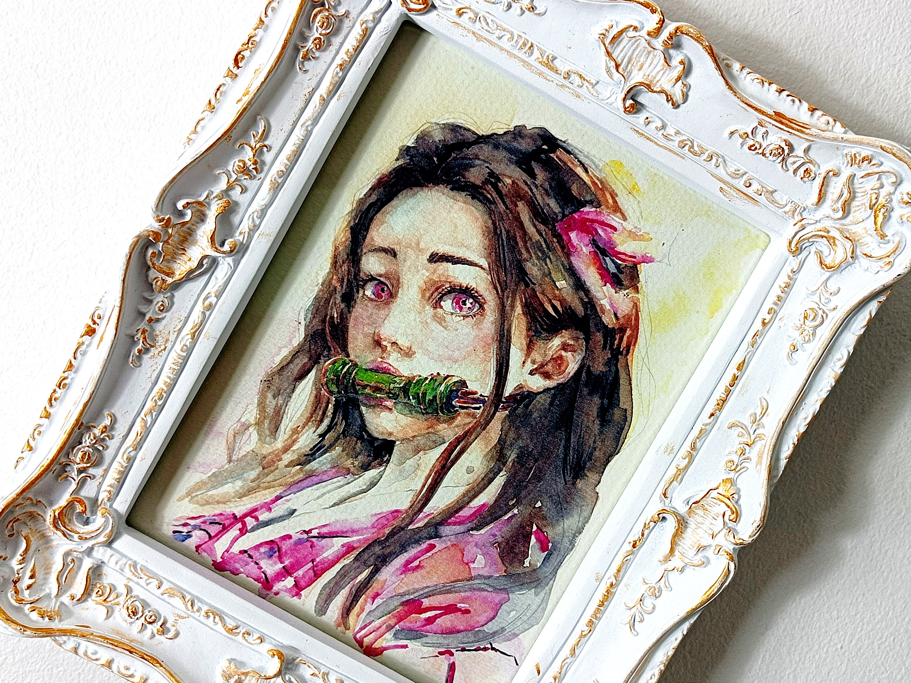 Nezuko Kamado Watercolor Art Print: DS Anime Fan Art