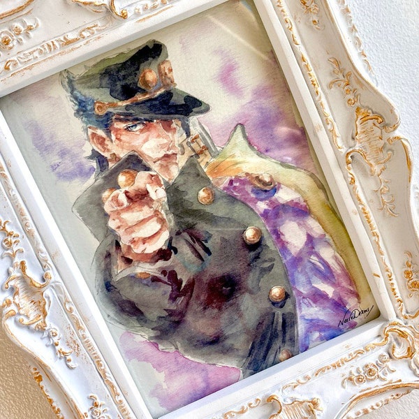 Jojo Jotaro S3 art print fanart, watercolor handpainted