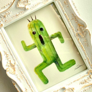 Cactuar Fantasia Impresión de arte final FF acuarela pintada a mano