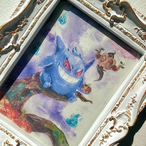 Impresión de acuarela de Gengar Pokémon, a partir de una obra de acuarela original pintada a mano