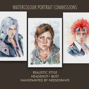 Custom Realistic and semi realistic Watercolor Portrait illustration - Commission, your portrait character art, from reference picture