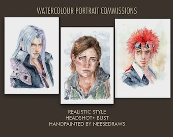 Retrato en acuarela personalizado por encargo: arte realista/semirrealista hecho a mano