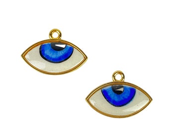 24k Gold Plated Evil Eye Charm: Handmade Ceramic Pendant