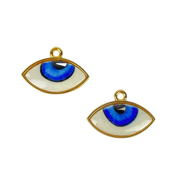 24k Shiny Gold Plated Handmade Ceramic Evil Eye Charm Pendant, Evil Eye Jewelry, Ceramic Eye Charm, Necklace Charm, Earring Charm
