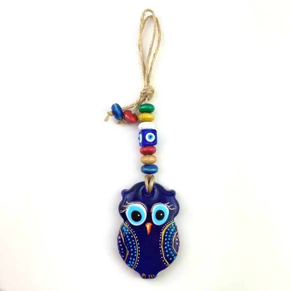 Evil Eye Wall Hanging, Handpainted Ornaments, House Protection, Owl Wall Décor, Home Décor Modern, Christmas Gift, New Home, Glass Owl Eyes