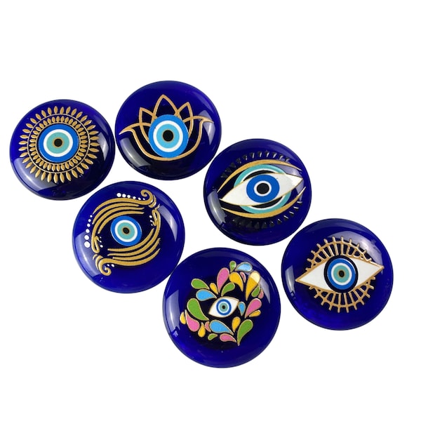 Evil Eye Magnet, Hand-painted Magnet, Round Glass Fridge Magnet, Unique Wedding Favors, Nazar Magnet, Baby Shower Gift, Bridal Party Favor