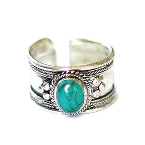 Blue Turquoise Ring, Turquoise Cuff Ring, Adjustable Cuff Ring, Blue Stone Jewelry, Bohemian Accessories, Nepal Jewelry, Organic Blue Ring