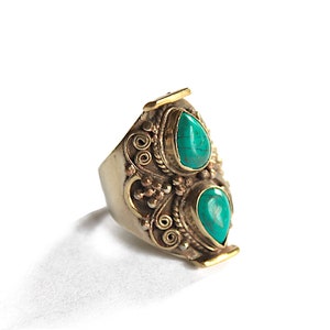 2 Stone Turquoise RIng, Blue Turquoise Cuff Ring, Adjustable Statement Ring, Bohemian Jewelry, Gemstone Cuff Amulet, Fashion Accessories