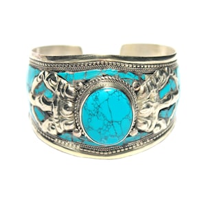 Blue Turquoise Cuff, Mosaic Jewelry, Chunky Wide Bracelet, Adjustable Cuffs, Bohemian Bracelet, Gift For Her or Him, Bold Statement Bangle