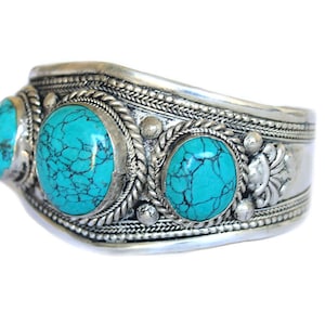 Pulsera turquesa de 3 piedras, banda ajustable, brazalete azul, pulsera vaquera, joyería de piedras preciosas, pulsera boho, ideas de regalos, piedras curativas