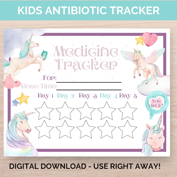 Kids Medicine Tracker, Antibiotic Schedule, Unicorn Download, Printable Dosage Chart, Caregiver Log, Medication Tracking, Health Reminder