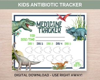 Stay organized with Dino Medication Tracker - Kids Antibiotic Schedule, Caregiver Log, Health Reminder, Printables
