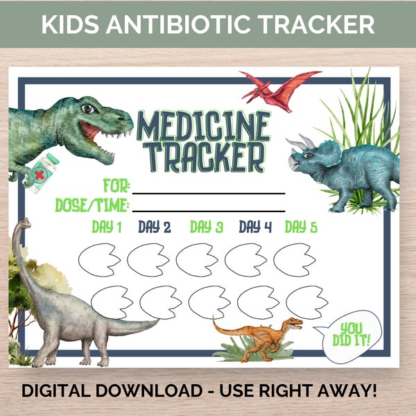 Kids Medicine Tracker, Antibiotic Schedule, Dinosaur Download, Printable Dosage Chart, Caregiver Log, Medication Tracking, Health Reminder