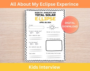 Eclipse Interview, Eclipse Party Activity, Kids Questionnaire, All About the Eclipse, Kids Journal, Printable Kids Keepsake, Writing Prompt