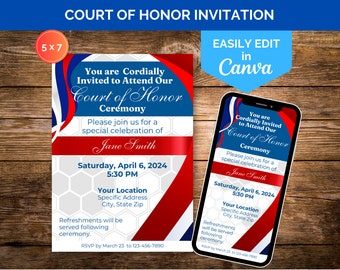 Court of Honor Invitation Template, AHG COH Troop Ceremony, 5x7 Invite, Editable and Printable