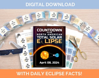 Solar Eclipse 2024 Activities, Kids Activities, Paper Countdown Chain, Printable Digital Download, STEM Learning, Science Facts