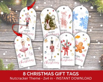 Nutcracker Ballet Christmas Gift Tags - Watercolor Whimsical & Cute Holiday Kids DIY Printable Labels - Digital Download