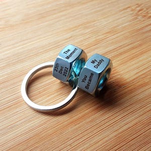 Portachiavi personalizzato per neo-papà, il momento in cui sei diventato mio padre, portachiavi con dado in acciaio, regalo per papà