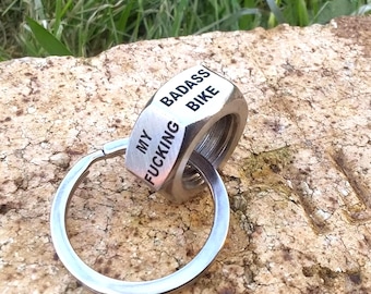 Motorbike Rider Boyfriend Son Motorcyclist Personalised keyring Deep Engraved Motorcycle Biker Dad Keychain Nut