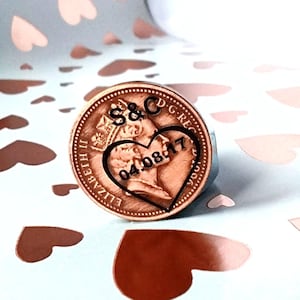 PERSONALIZADO 22º 7º 9º aniversário de casamento de cobre data especial LUCKY PENNY. Moeda britânica gravada Amor coração Marido esposa token Presente