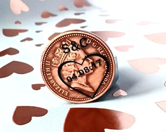 Personalized 22nd 7th 9th Copper wedding Anniversary Special date Lucky Penny: Engraved British Coin love heart Husband Wife token gift