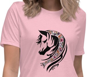 Horse and Flowers Relaxed Fit T-Shirt: Equestrian Gift