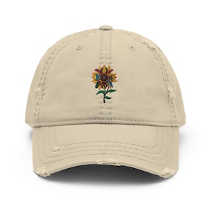 Distressed Sunflower Dad Hat: Women&#39;s Adjustable Baseball Cap