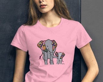 Motherly Elephant Women's T-shirt, Elephant Mother and Baby T-Shirt, Women's Wildlife T-Shirt, Elephant Lovers Gift, Elephant Graphic Tee