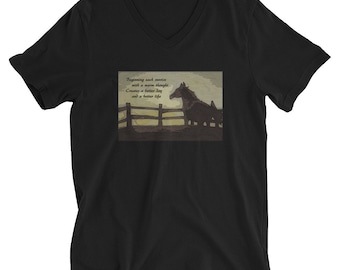 Inspirierendes Pferd V-Neck T-Shirt: Reiter Silhouette Geschenk