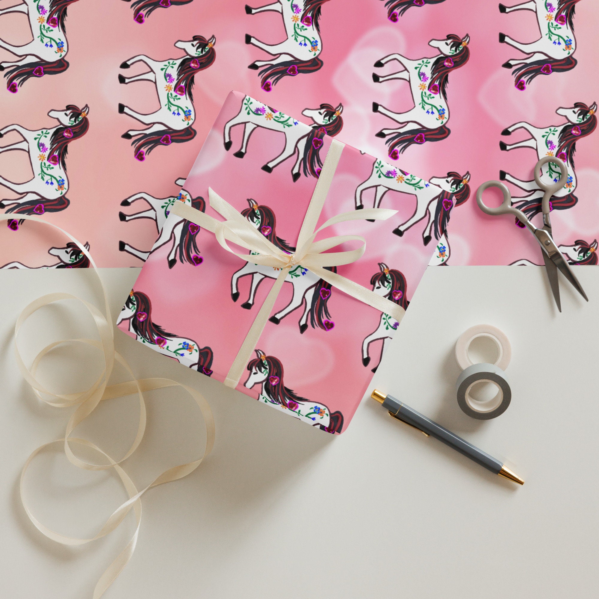 Horse Themed Wrapping Paper Sheets, Horse Gift Wrap, Horse Holiday Wrap, Equestrian Gift Wrap