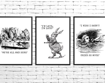 Alice in Wonderland Prints: Set of 3 Literary Posters (PDF Files)