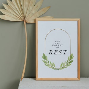 Gift for Her | "You are Worthy of REST" Inspirational Printable Poster 8x10