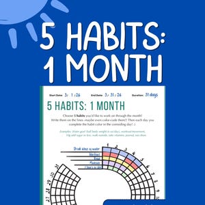 Monthly Day Habit Tracker | ONE Month - FIVE Habits | Printable PDF (Digital file)