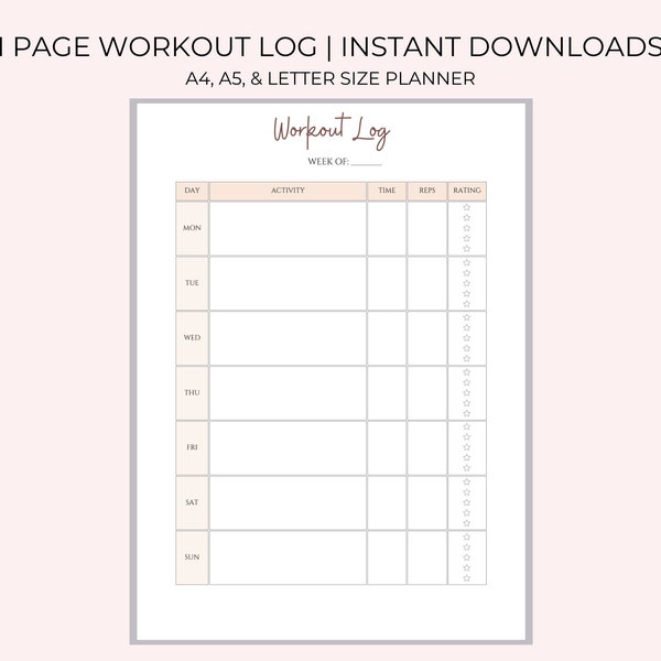 Work out log | Work out planner | Work out tracker | Weight loss tracker | Exercise tracker |