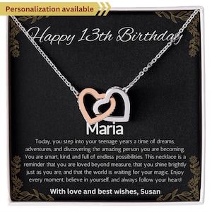 13th Birthday Girl, Personalized Interlocking Hearts Necklace For 13th Birthday teen Girl, Thirteenth Birthday Gift Necklace, Gift for 13th