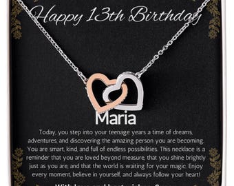 13th Birthday Girl, Personalized Interlocking Hearts Necklace For 13th Birthday teen Girl, Thirteenth Birthday Gift Necklace, Gift for 13th