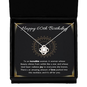 Colar com cartão de mensagem, presente de joia de feliz aniversário de 60 anos para mulher que completa 60 anos, colar de presente de aniversário de 60 anos para irmã, amiga, esposa, mãe