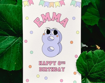 Personalized 8th Birthday Card For Girl, Daughter 8th Birthday Card, Eighth Birthday Card, 8th Birthday Gift, Niece, Granddaughter