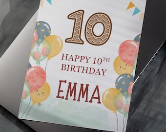 Tenth Birthday Card For Boy or Girl, 10th Birthday Card For Son Daughter, Personalized Greeting Card Ten, Son, Daughter, Niece, Nephew