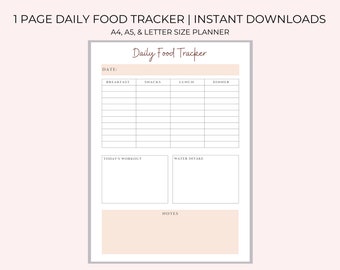 Daily Food Tracker | Daily Food Planner | Daily Food Journal | Instant Download | Printable Planner