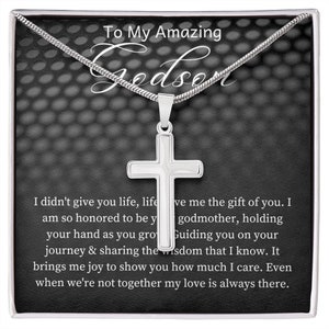 Godson Baptism Gift Cross Necklace, Gift From Godfather, Godson First Communion Gift, Godson Christmas Gift , Cross Necklace Gift