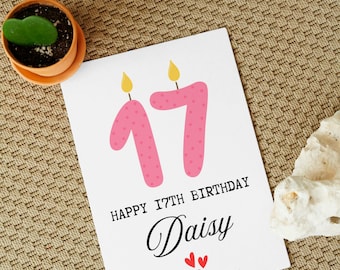 17th Birthday Card for Girl, Seventeenth Birthday Greeting Card, Personalised Birthday Card for Daughter, 17th Birthday Card for Her