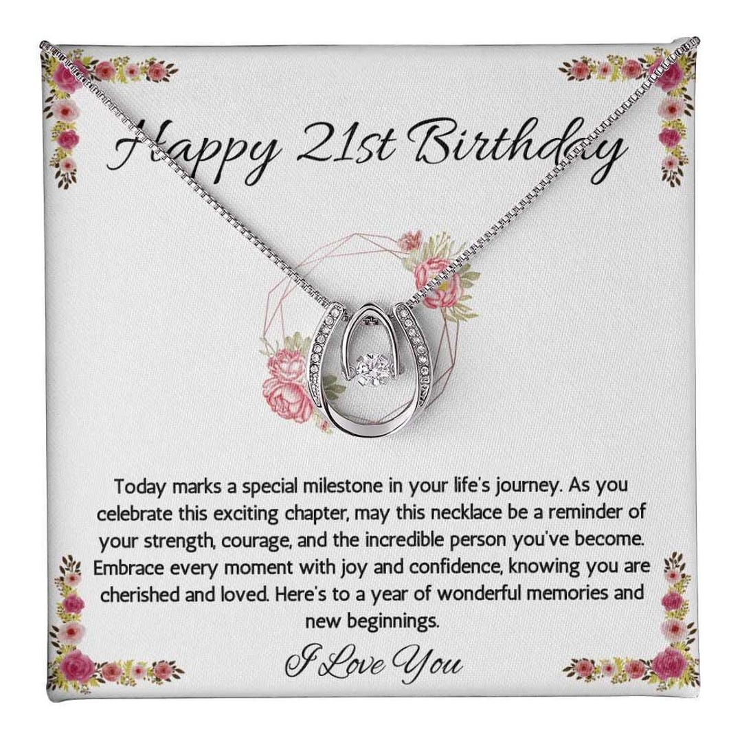 21st Birthday Women Gift Lucky in Love Message Card Necklace for Twenty — free download