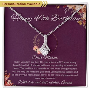 40th Birthday for Her Gift, 40th Birthday Gift for Her, Fortieth Birthday Gift for Woman Friend, Personalized Alluring Beauty Necklace for
