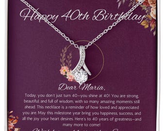 Regalo de 40 cumpleaños para ella, regalo de 40 cumpleaños para ella, regalo de cuadragésimo cumpleaños para una amiga, collar de belleza seductora personalizado para