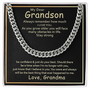 Grandson Gift Cuban Chain Necklace, Birthday Gift Necklace For Grandson, Gift From Grandma, Birthday, Graduation, Gift Necklace For Grandson