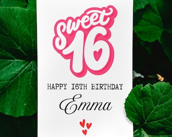Personalized 16th Birthday Card Girl, Daughter 16th Birthday Card, Sweet 16th Birthday Gift For Granddaughter, Sixteenth Birthday Card
