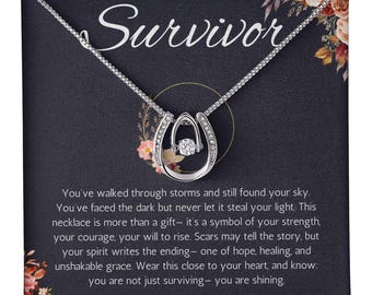 Warrior Gift, Survivor Jewelry, Recovery, Inspirational, Motivational, Strength, Lucky In Love Necklace Message Card
